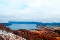 Hokkaido Usuzan mountain forest and lake Toya in urly winter wit