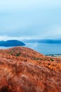 Hokkaido Usuzan mountain forest and lake Toya in urly winter wit