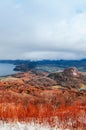 Hokkaido Usuzan mountain forest and lake Toya in urly winter wit