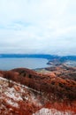 Hokkaido Usuzan mountain forest and lake Toya in urly winter wit