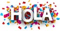 Hola card with colorful confetti.