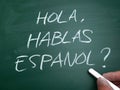 Hola hablas espanol, do you speak spanish question. Language skill concept Royalty Free Stock Photo