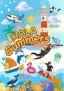 Hola summers spanglish seasonal typography background Royalty Free Stock Photo