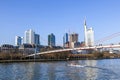 Holbein bridge in Frankfurt am Main with skyline.