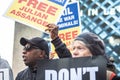 HOLBORN, LONDON/ENGLAND- 10 October 2020: FREE ASSANGE protester at Piccadilly Circus Royalty Free Stock Photo