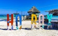 Holbox island beach colorful welcome letters and sign in Mexico Royalty Free Stock Photo