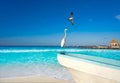 Holbox Island heron bird and boat in a beach Royalty Free Stock Photo