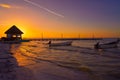 Holbox Island pier hut sunset beach in Mexico Royalty Free Stock Photo