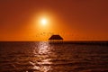 Holbox island sunset beach pier hut Mexico Royalty Free Stock Photo