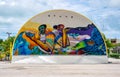 HOLBOX, MEXICO - MAY 25, 2018: Colorful painted theater in main square of downtown Holbox