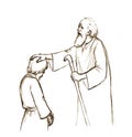 Pencil drawing. Isaac blesses Jacob