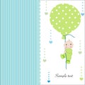 Hold the balloon baby boy arrival greeting card Royalty Free Stock Photo