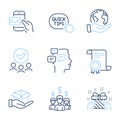 Hold box, Quick tips and Salary employees icons set. Messages, Messenger mail and Gift signs. Vector