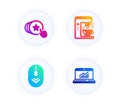 Hold heart, Scroll down and Coffee maker icons set. Online statistics sign. Vector