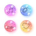 Hold heart, Wedding rings and Love music minimal line icons. For web application, printing. Vector