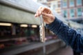 Hold herring with onions by the tail. Food from a fish restaurant in Holland Royalty Free Stock Photo