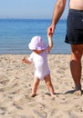 Hold my hand dad to explore the beach Royalty Free Stock Photo