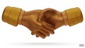 Hold one\'s hands cartoon icon design. Gold shaking hands. Business handshake, successful deal, partners, teamwork, Contract Royalty Free Stock Photo