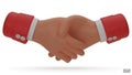 Hold one\'s hands cartoon icon design. Red sleeve shaking hands. Royalty Free Stock Photo