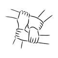 Hold one's hands continuous line drawing. People shaking hands one line. Vector illustration for poster, card Royalty Free Stock Photo