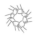 Hold one's hands continuous line drawing. People shaking hands one line. Vector illustration for poster, card Royalty Free Stock Photo
