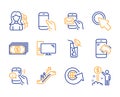 Hold smartphone, World globe and Call center icons set. Vector