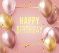 Holday card with party pink and gold air balloons happy birthday with confetti. Happiness Birth day backdrop. Greeting Royalty Free Stock Photo