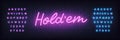 Holdem poker neon sign. Glowing lettering template for poker club