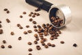 Holder for coffee maker and scattered beans/holder for coffee maker and scattered beans on stone background Royalty Free Stock Photo
