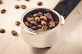 Holder filled with coffee beans/holder filled with coffee beans. Close up Royalty Free Stock Photo