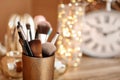 Holder with makeup brushes Royalty Free Stock Photo