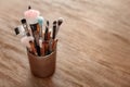 Holder with makeup brushes Royalty Free Stock Photo