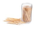 Holder with wooden toothpicks on white background Royalty Free Stock Photo