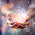 Holding a beautiful spiralling energy orb in my cupped hands Royalty Free Stock Photo