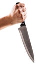 Holding a big kitchen knife on white Royalty Free Stock Photo