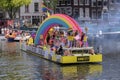 Holding A Billboard On The Amnesty International Boat On The At The Gaypride Canal Parade With Boats At Amsterdam The Netherlands Royalty Free Stock Photo