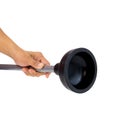 Holding black rubber plunger for toilet pump isolated Royalty Free Stock Photo