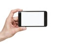 Holding blank smart phone with clipping path Royalty Free Stock Photo