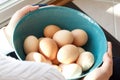 Holding Bowl with Fresh Brown Eggs