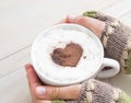 Holding Coffee Latte with Cozy Wool Hand Warmers