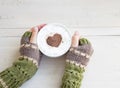 Holding Coffee Latte with Cozy Wool Hand Warmers