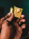 Holding a deck of cards against a blurry mirror