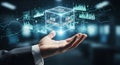Holding Digital Cube with Risk Assessment Data Analysis Royalty Free Stock Photo
