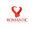 Are holding each other`s hands and heart, love, date and wedding, logo design. Man and woman, emotions, feelings, hands and arms,