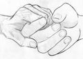 Holding elderly hand - pencil sketch Royalty Free Stock Photo