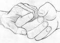 Holding elderly hand - pencil sketch