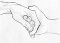 Holding elderly hand - pencil sketch Royalty Free Stock Photo