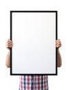 Holding frame mockup. Photo Mockup. The man hold frame. Royalty Free Stock Photo