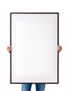 Holding frame mockup. Photo Mockup. The man hold frame. Royalty Free Stock Photo