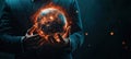 Holding a glowing globe of interconnected networks symbolizing global unity. Generative AI Royalty Free Stock Photo